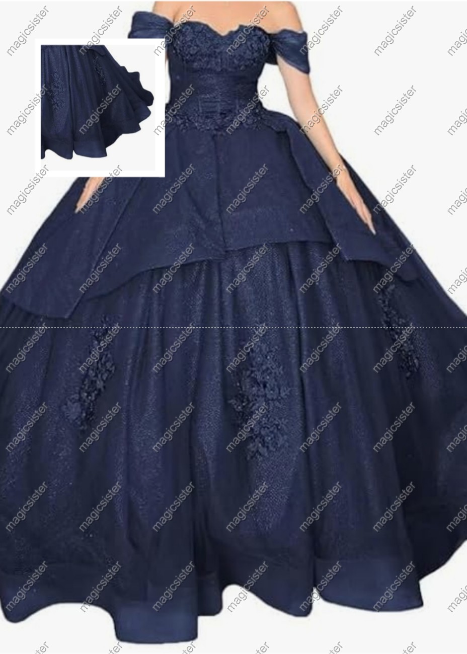 Factory wholesale Instock Glitter 3D Floral Appliques Quinceanera Dress