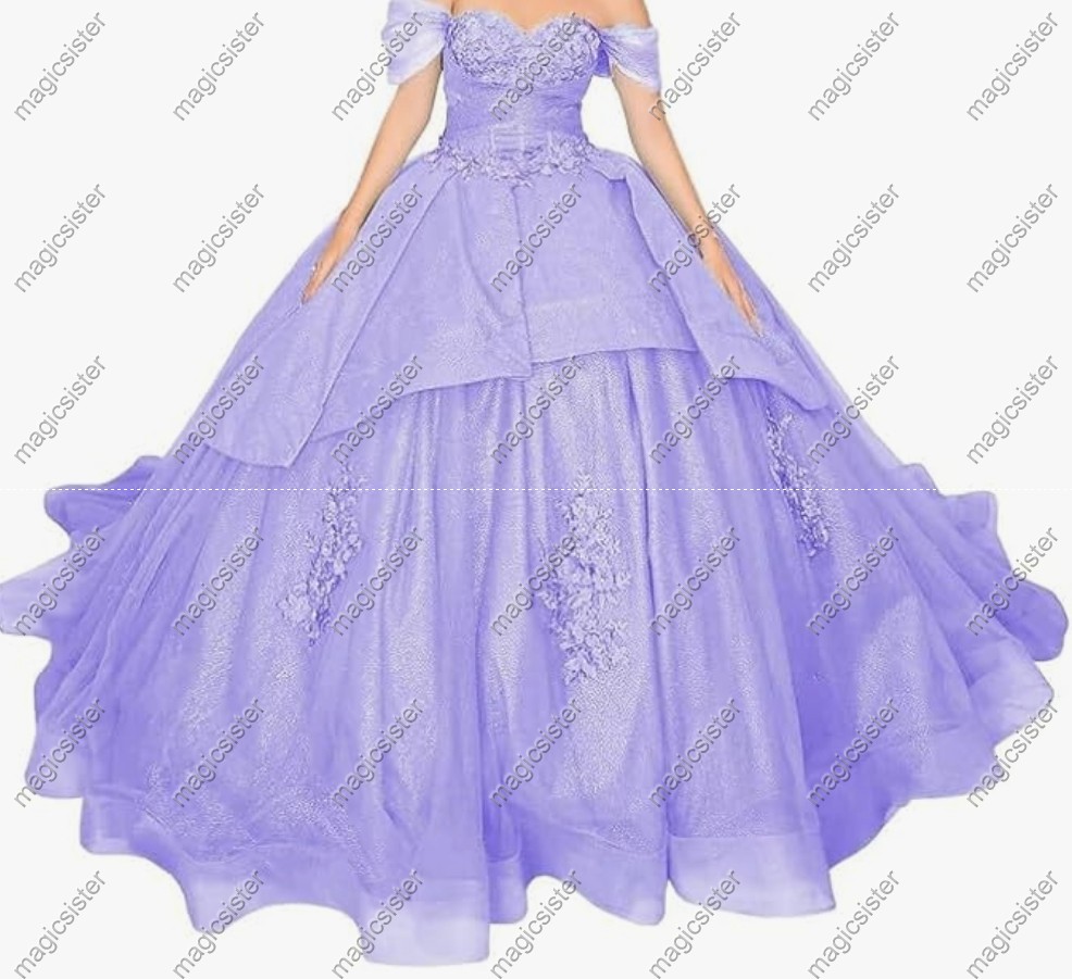 Factory wholesale Instock Glitter 3D Floral Appliques Quinceanera Dress