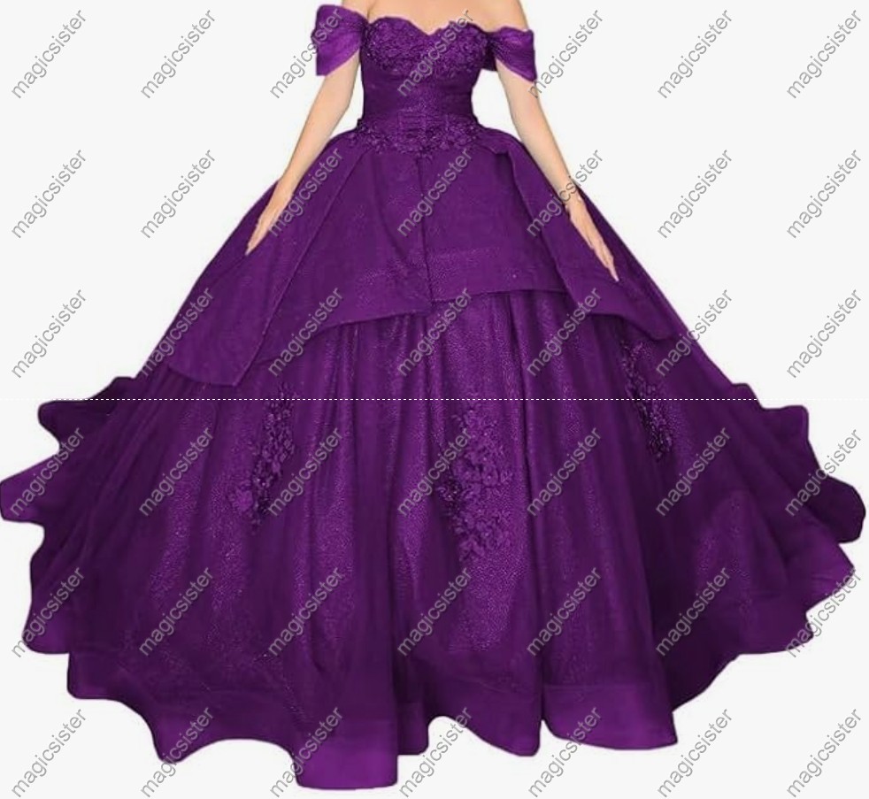 Factory wholesale Instock Glitter 3D Floral Appliques Quinceanera Dress