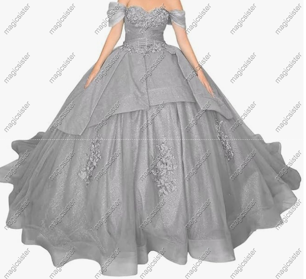 Factory wholesale Instock Glitter 3D Floral Appliques Quinceanera Dress