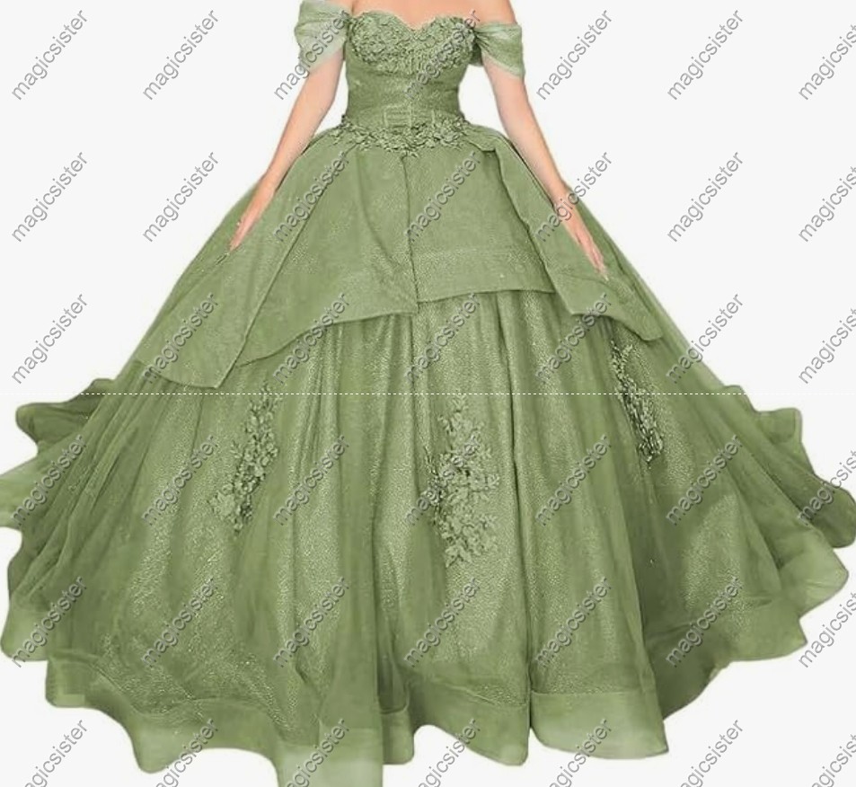 Factory wholesale Instock Glitter 3D Floral Appliques Quinceanera Dress