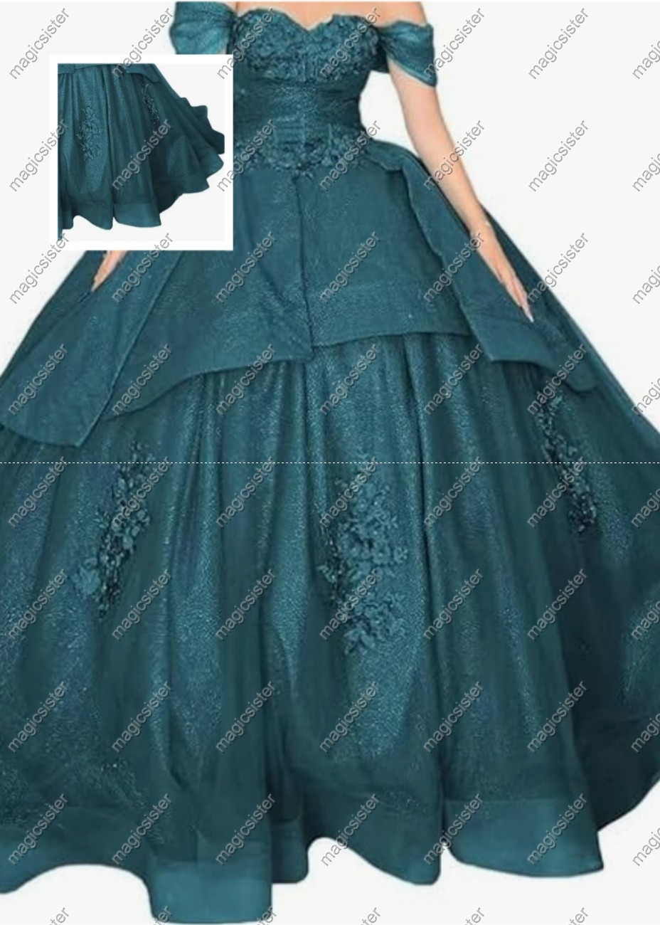 Factory wholesale Instock Glitter 3D Floral Appliques Quinceanera Dress