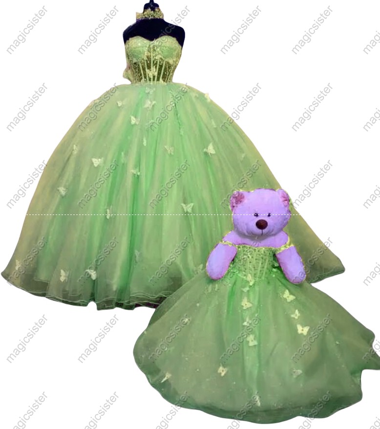 Sage Beautiful Hotselling Matching Barbie and Bear Dress