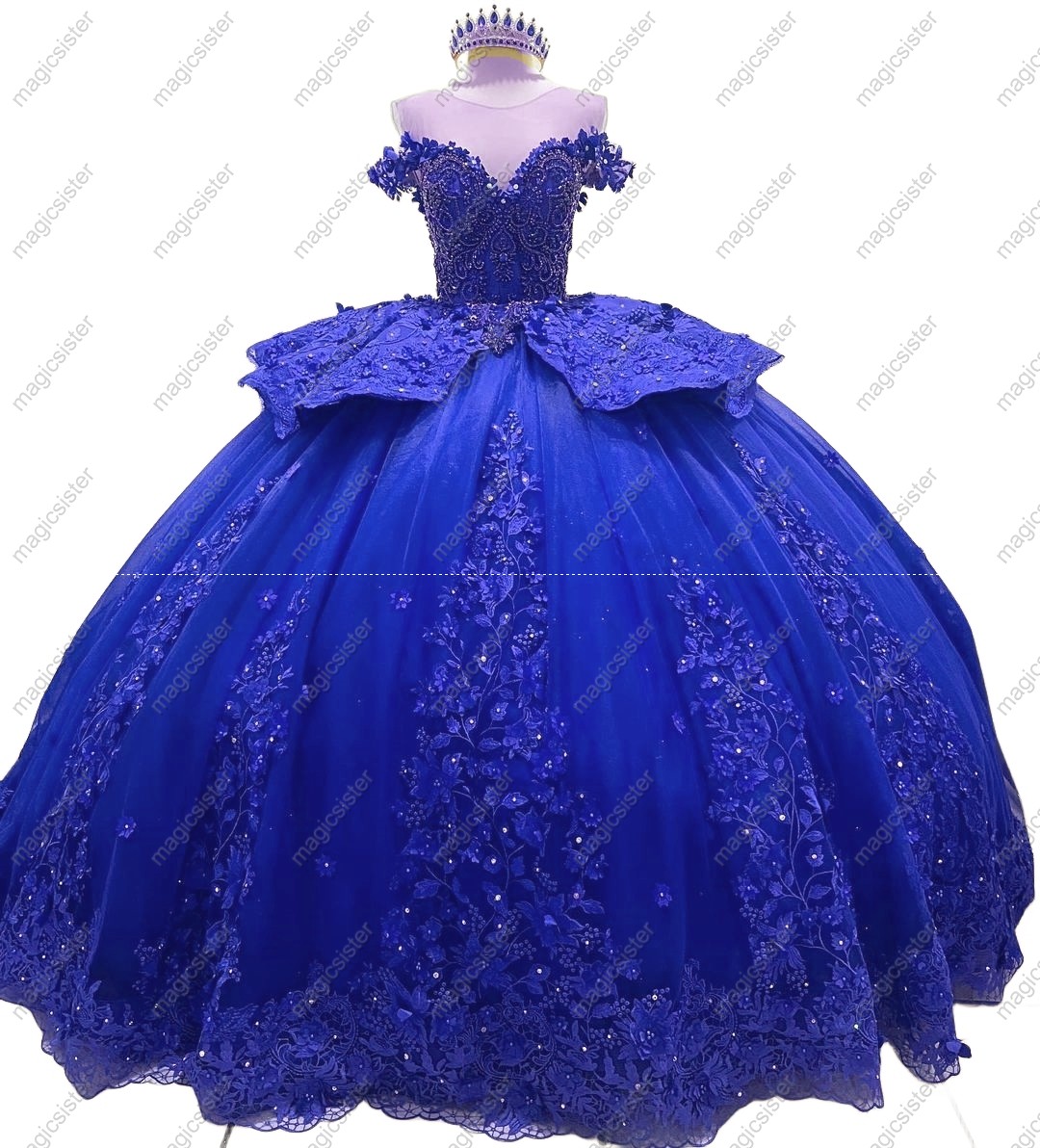 Factory Wholesale 3D Pearls Embroidered Floral Quinceanera Dress