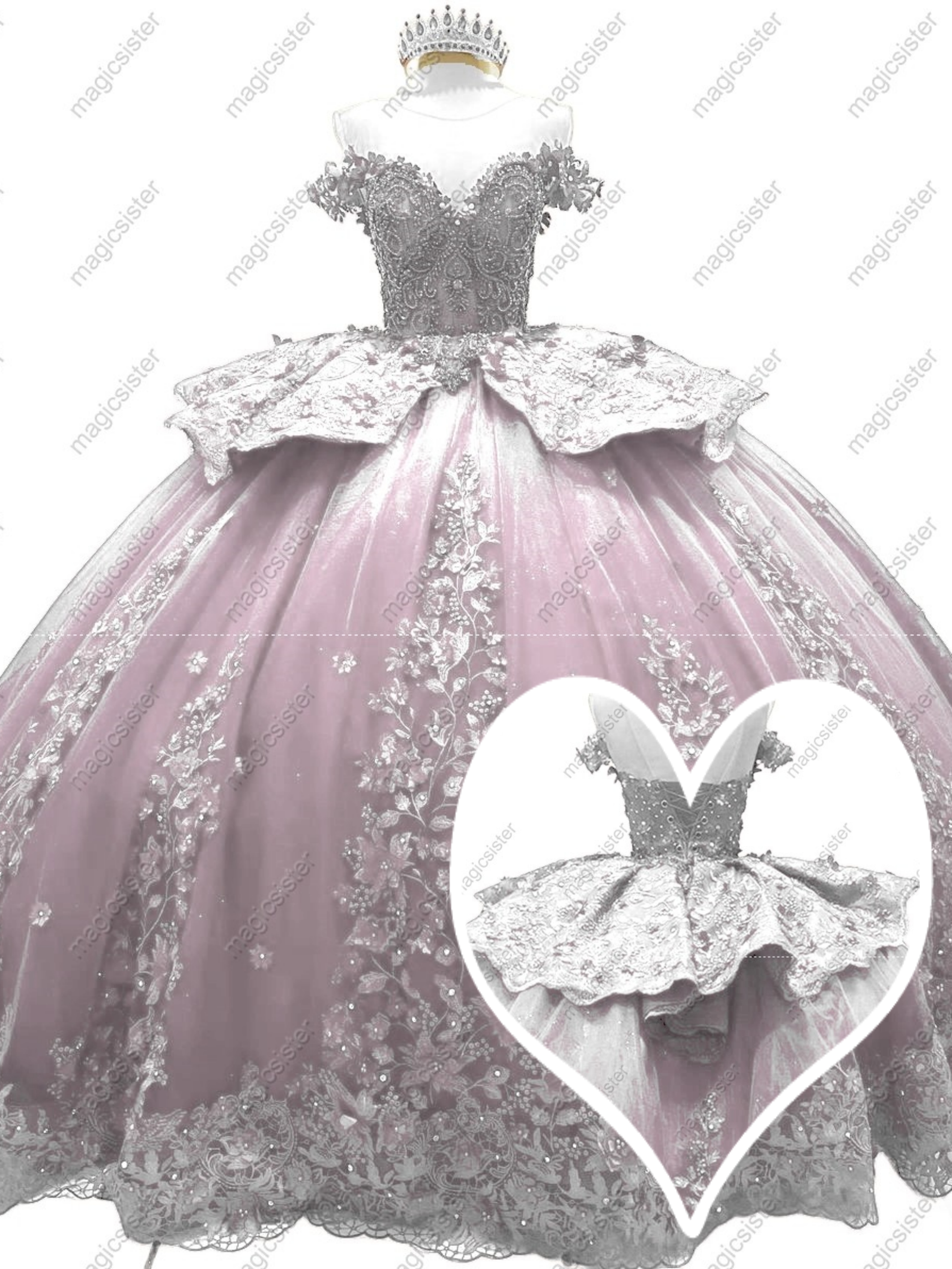 Factory Wholesale 3D Pearls Embroidered Floral Quinceanera Dress