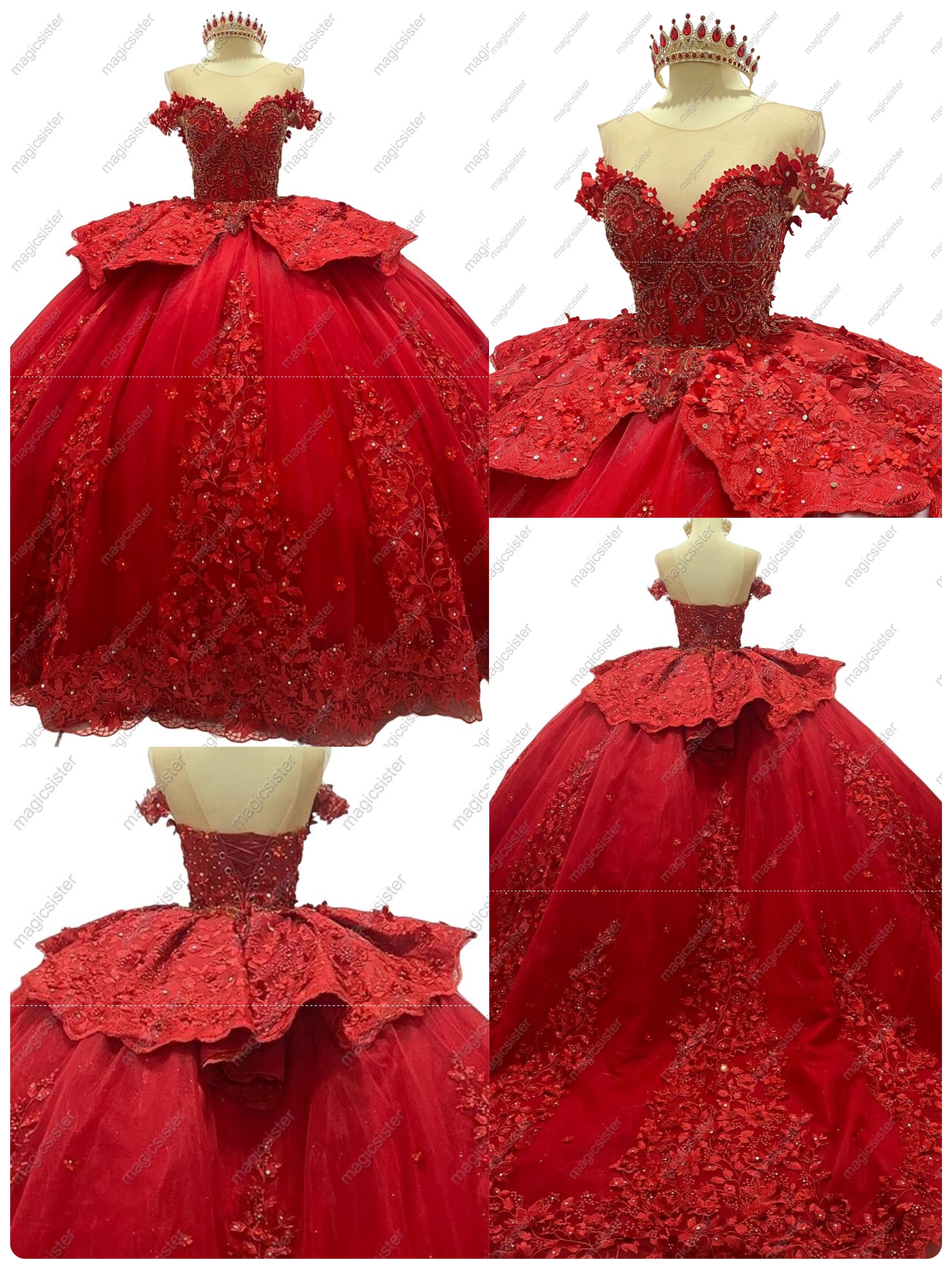Factory Wholesale 3D Pearls Embroidered Floral Quinceanera Dress