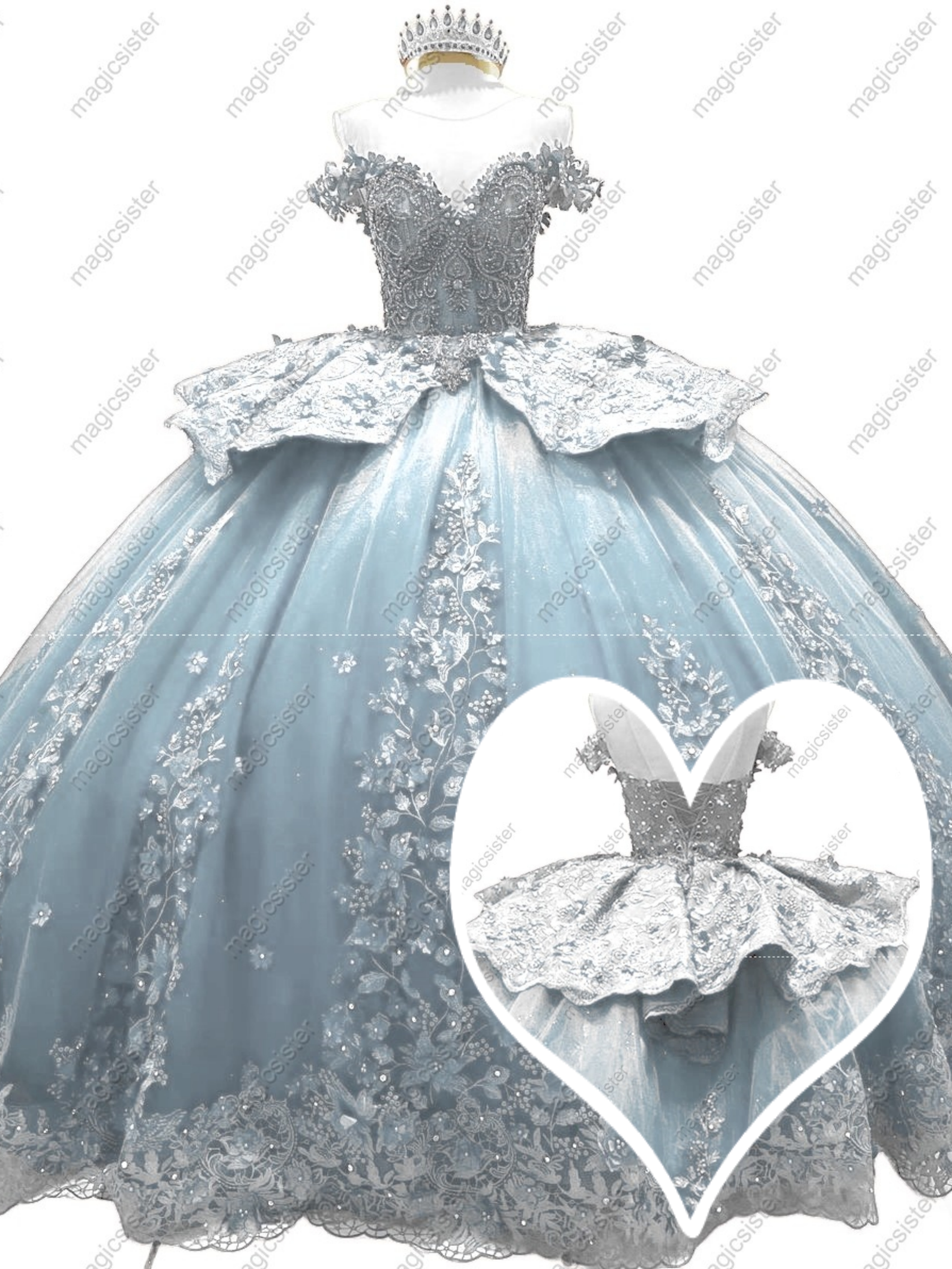 Factory Wholesale 3D Pearls Embroidered Floral Quinceanera Dress