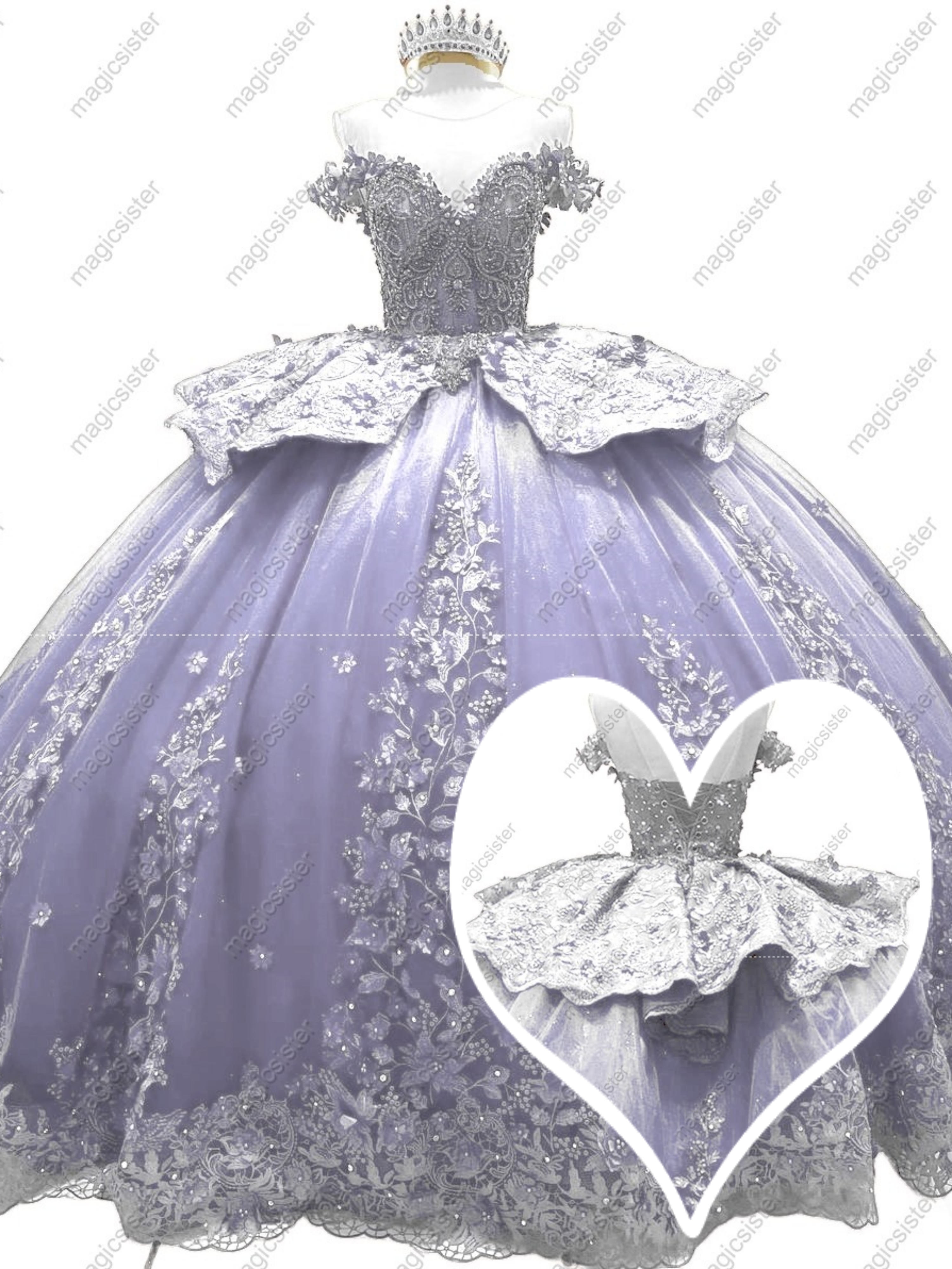 Factory Wholesale 3D Pearls Embroidered Floral Quinceanera Dress