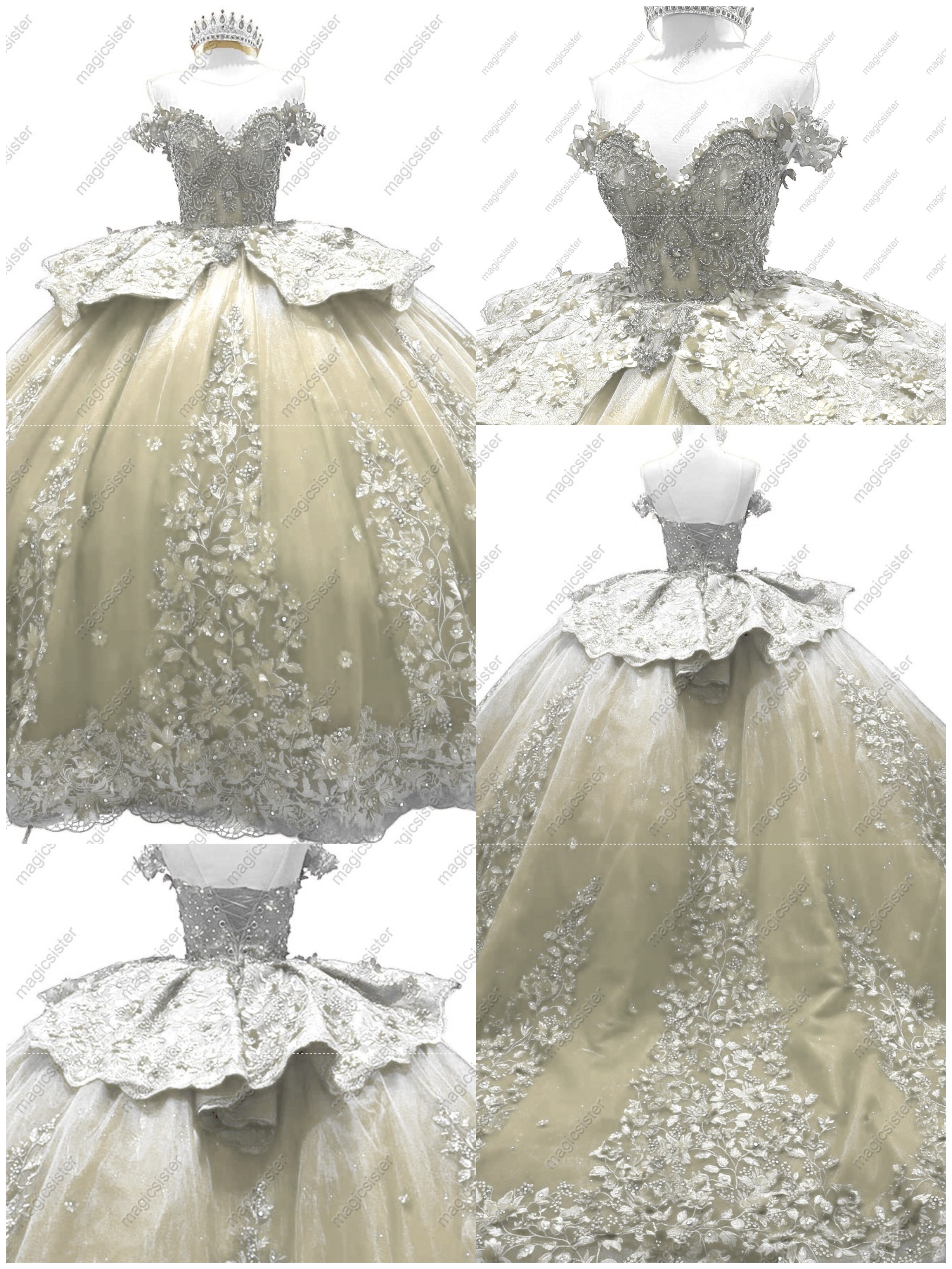 Factory Wholesale 3D Pearls Embroidered Floral Quinceanera Dress
