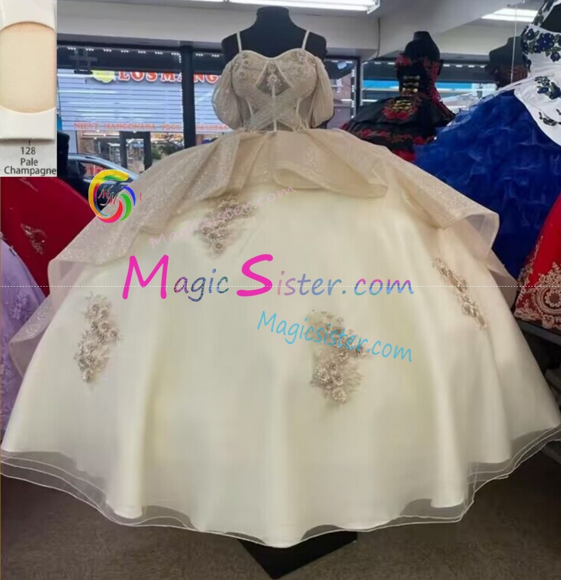 Instock Glitter 3D Floral Appliques Quinceanera Dress