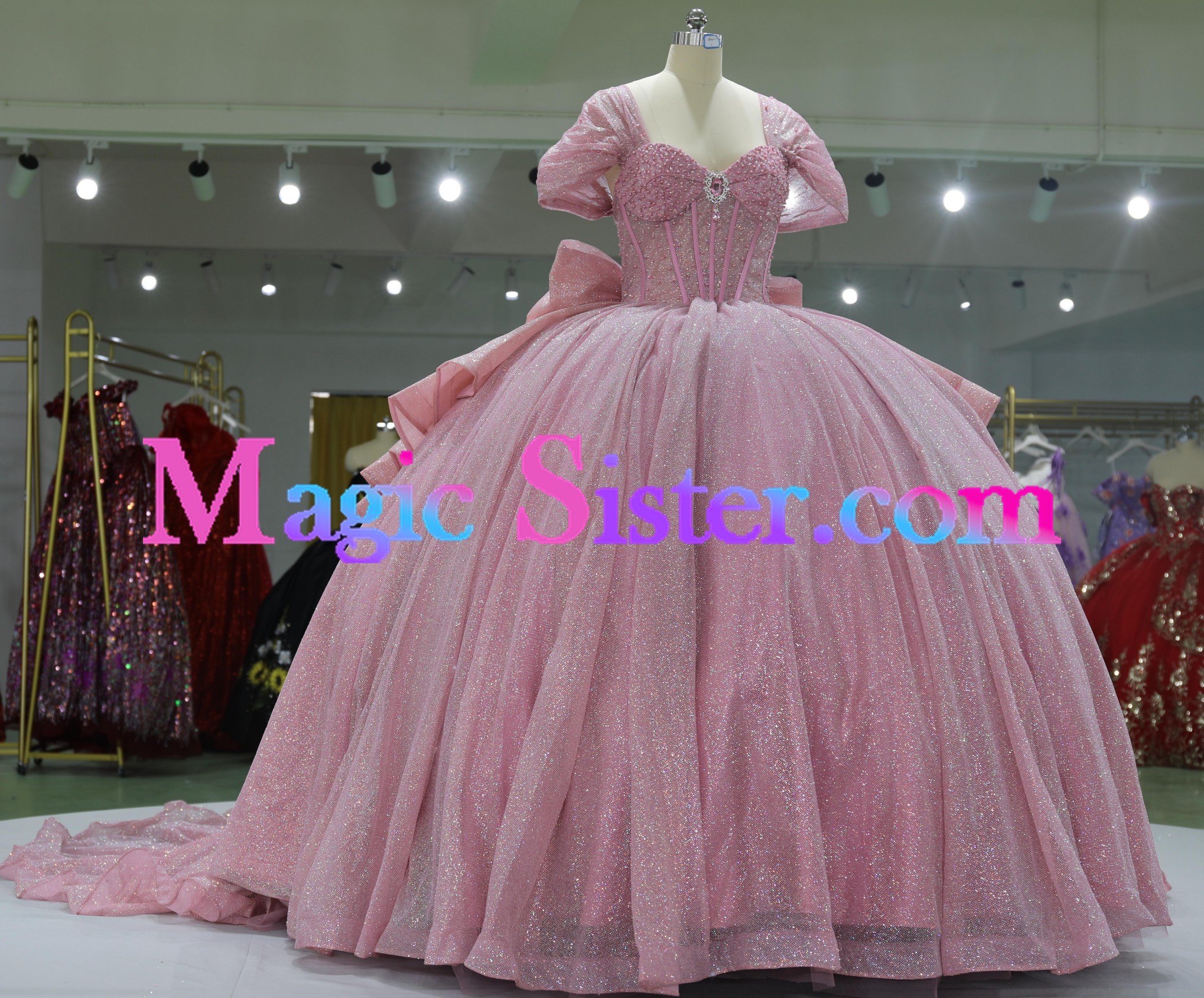 Iridescent Thick Glitter Tulle Quinceanera Dress
