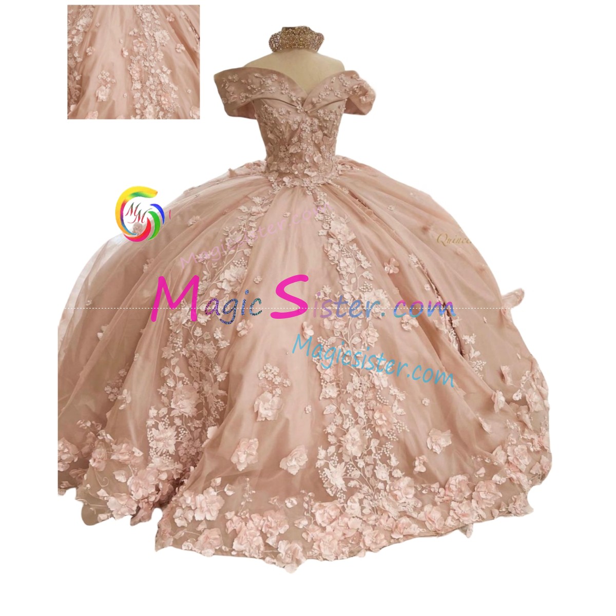 Blush Factory Wholesale Luxury 3D Floral Quinceanera Dress