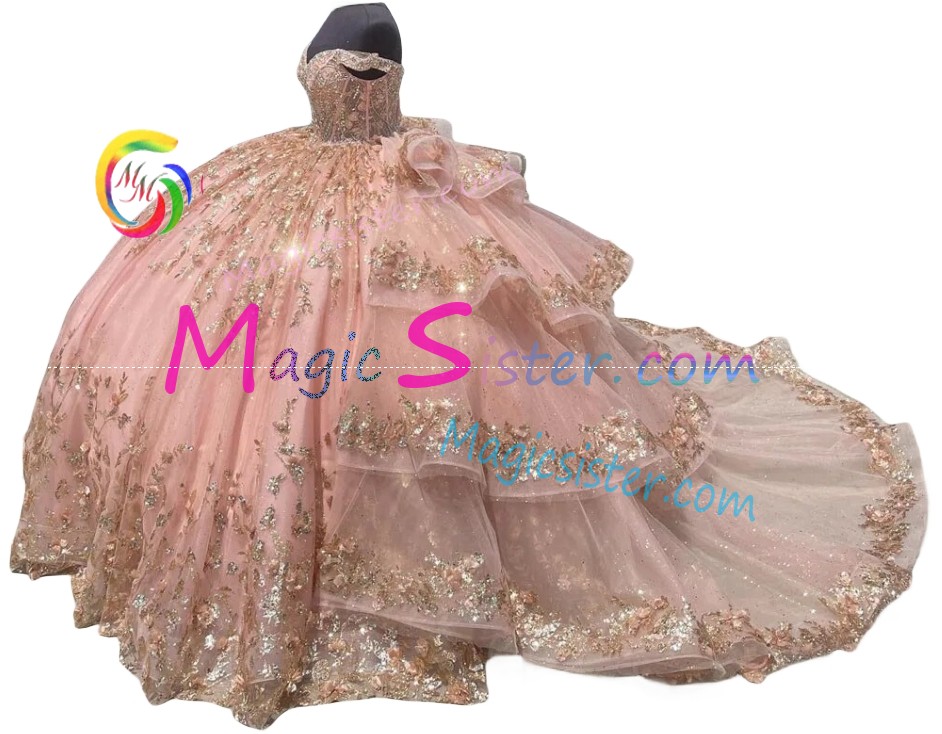 Blush Sparkly Instock Factory Wholesale Quinceanera Dress