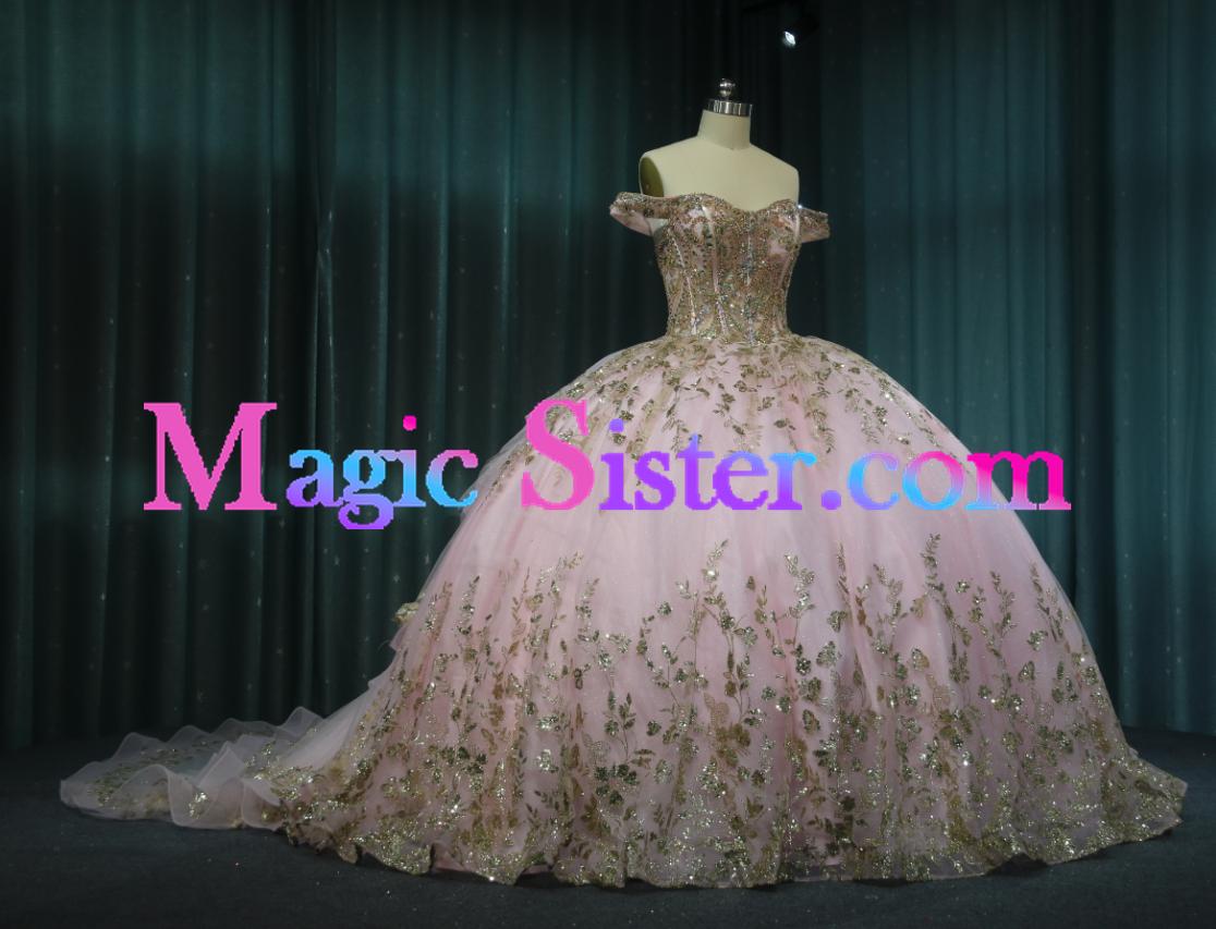 Iridescent Thick Glitter Tulle Quinceanera Dress