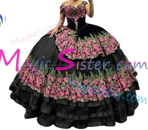 Beautiful Embroidery Charro Quinceanera Dress