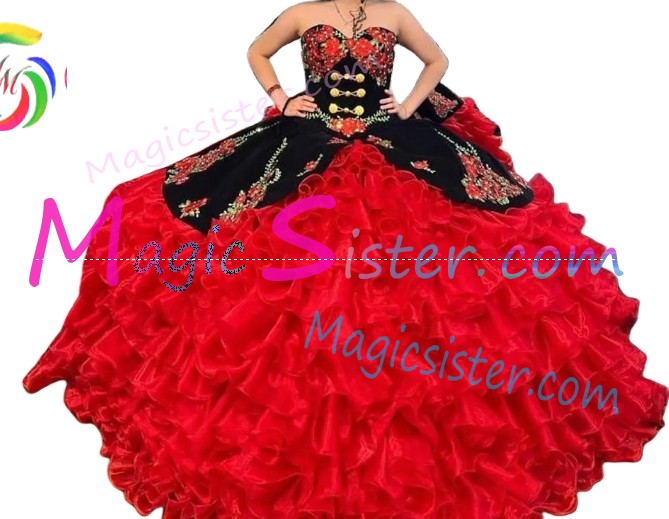 Instock Embroidery Charro Quinceanera Dress