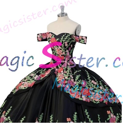 Instock Embroidery Charro Quinceanera Dress