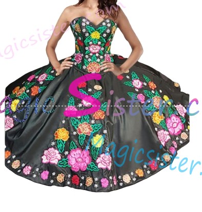 Beautiful Embroidery Charro Quinceanera Dress