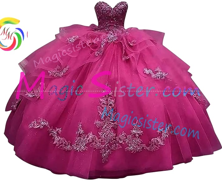 Factory Wholesale Topselling Fushsia Quinceanera Dress