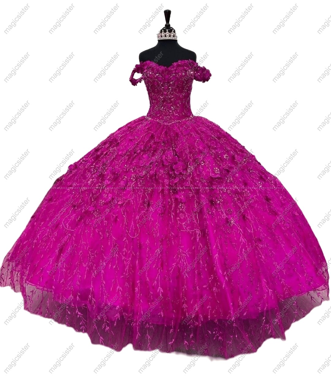 Factory Wholesale Glitter 3D Flower Quinceanera Dress