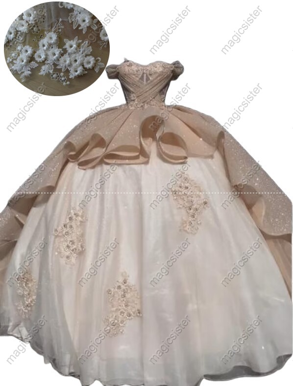 Instock Factory Wholesale Glitter 3D Floral Appliques Quinceanera Dress
