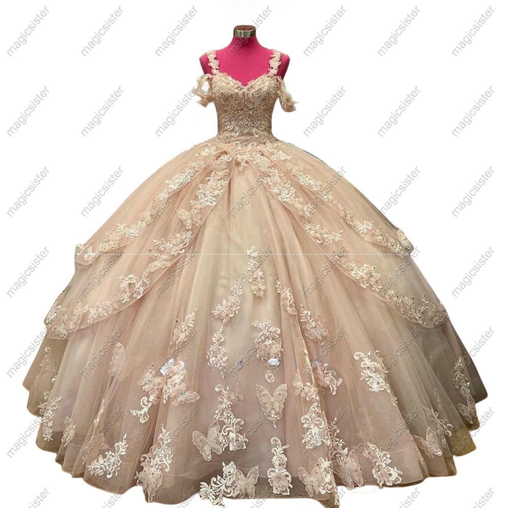 Blush Instock Factory Wholesale Butterfly Quninceanera Dress
