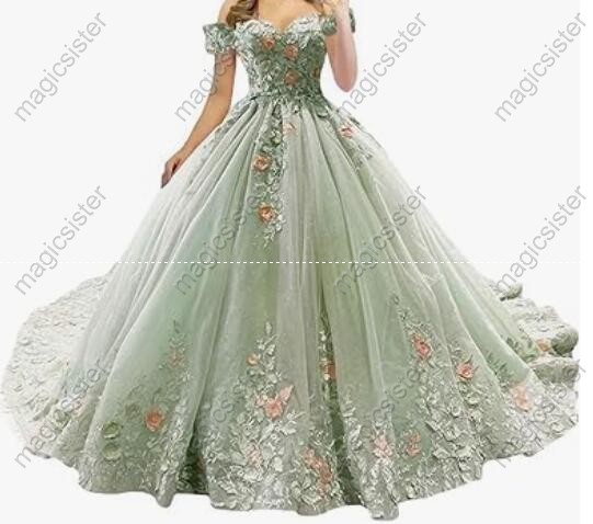 Sage Beautiful luxury Hot Sale 3D Flower Lace Quinceanera Dress