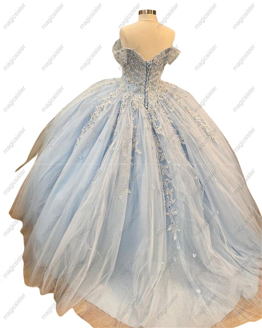Luxury Glitter Floral Appliques Quinceanera Dress