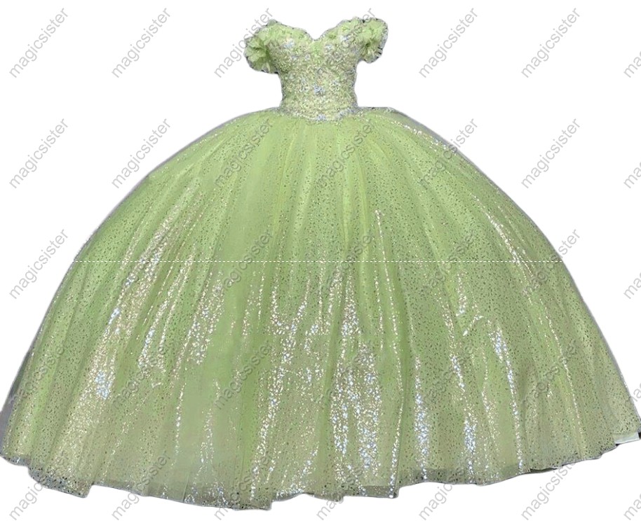Sage Luxury Unique Glitter Quinceanera Dresses