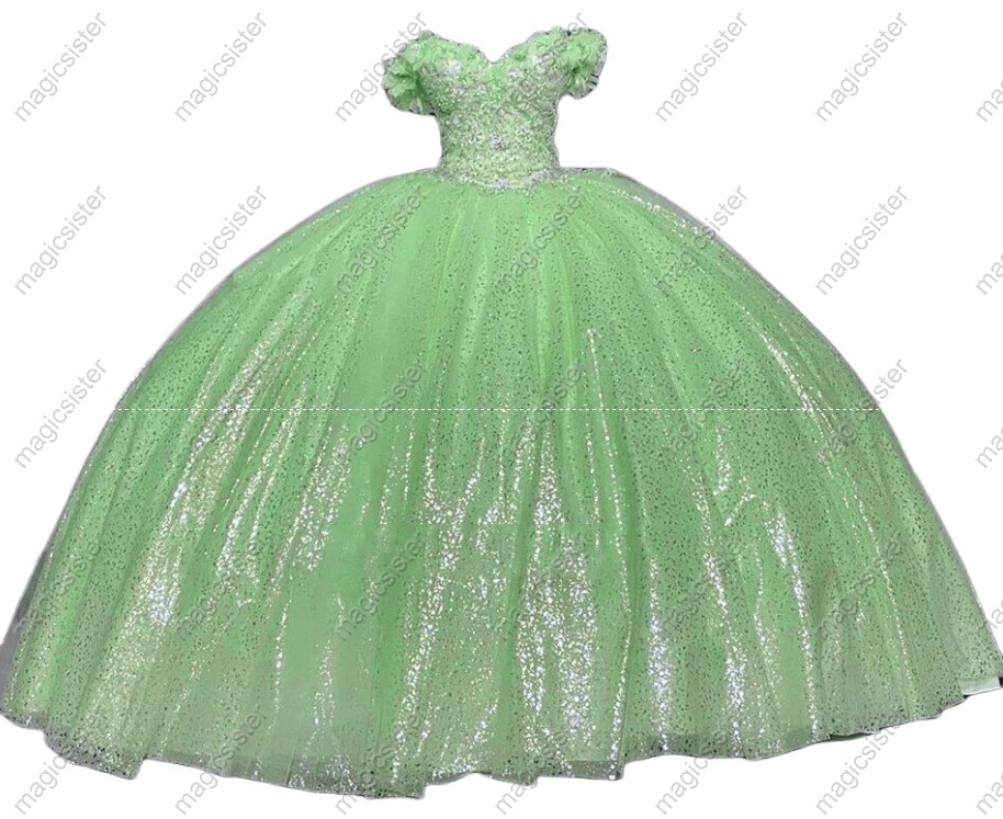 Sage Luxury Unique Glitter Quinceanera Dresses