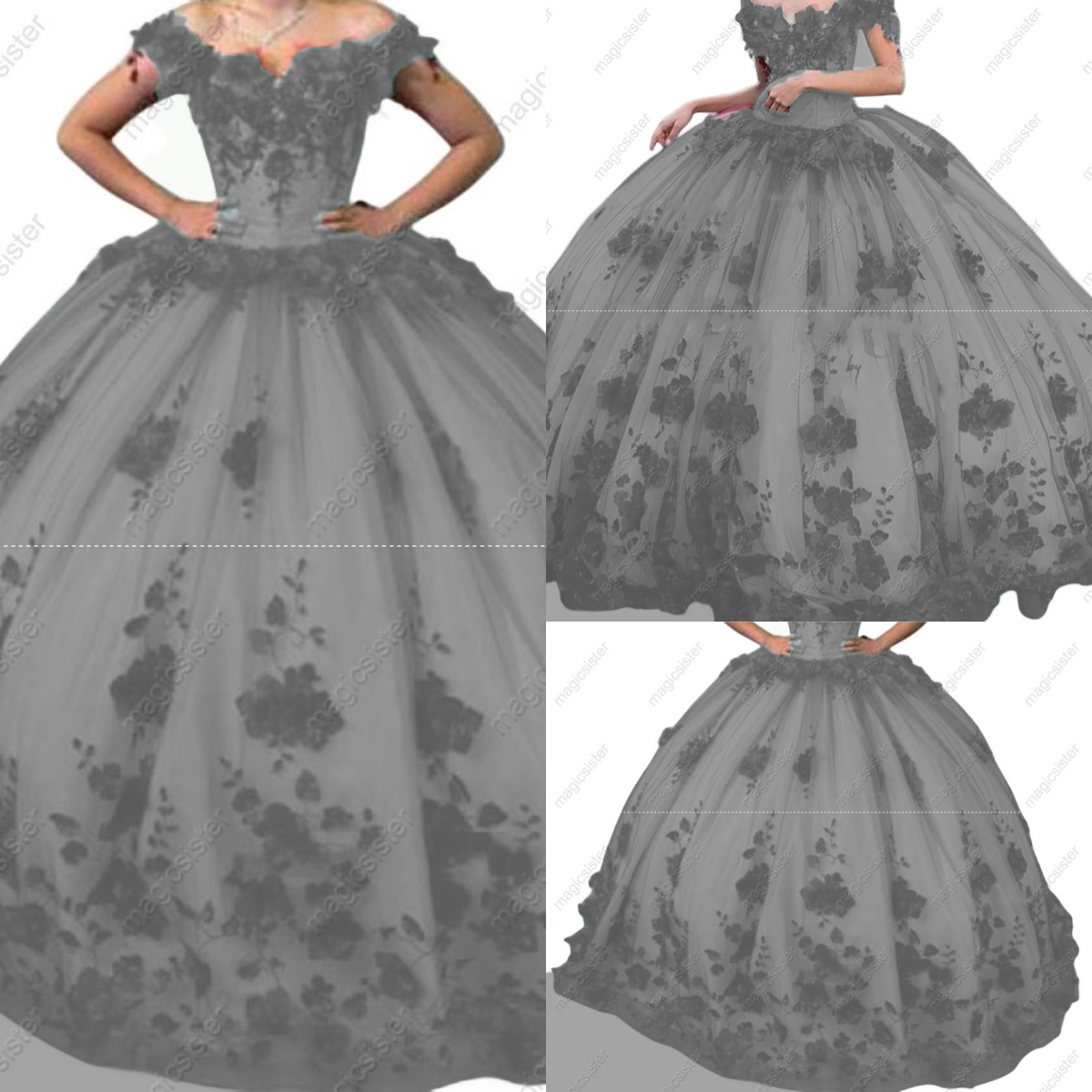 Ball Gown Quinceanera Dresses Off Shoulder Lace up Back Sweep Train 3D Floral