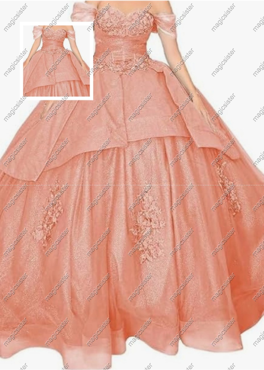 Factory wholesale Instock Glitter 3D Floral Appliques Quinceanera Dress