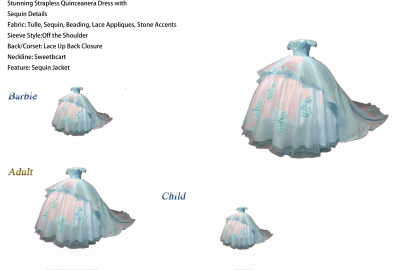 Iridescent Thick Glitter Tulle Quinceanera Dress