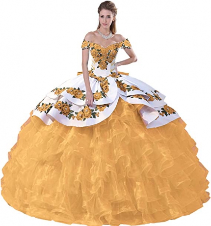 Instock embroidery Flowers Quinceanera dresses