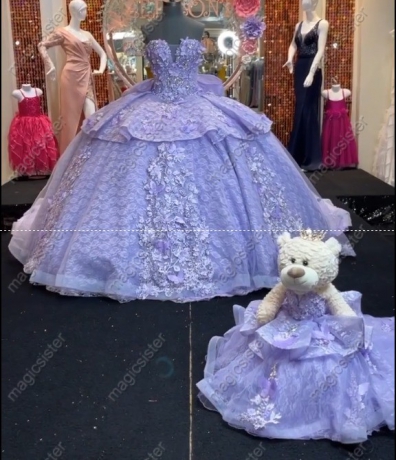 Instock 3D Pearls Embroidered Floral Quinceanera Dress
