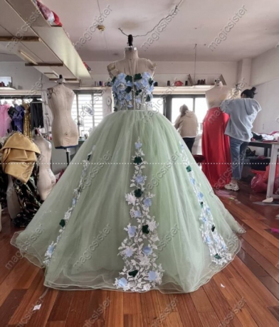 Instock 3D Pearls Embroidered Floral Quinceanera Dress