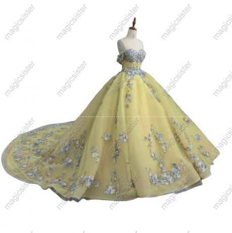 Instock 3D embroidered multi color flower lace Quinceanera Dress