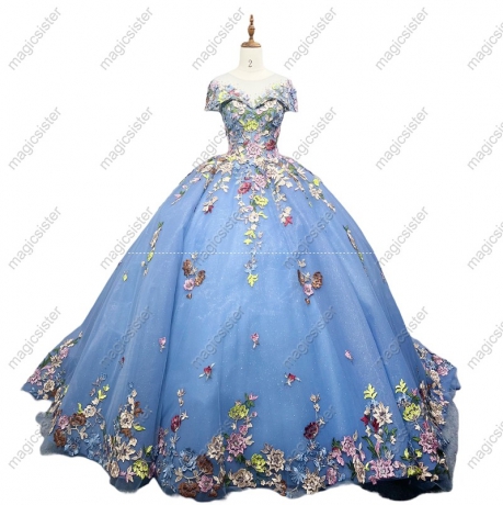 Instock Factory Multicolor Embroidered Floral Quinceanera Dress