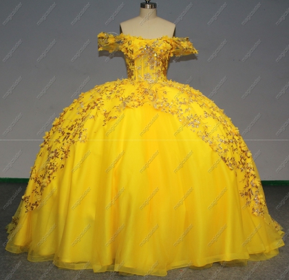 Instock Factory Glitter Fabric and 3D Flowers Quinceanera Dress