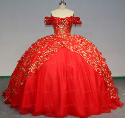 Instock Factory Glitter Fabric and 3D Flowers Quinceanera Dress