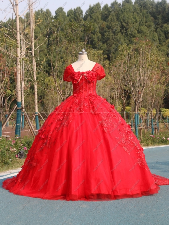 Instock Factory Glitter Fabric and 3D Flowers Quinceanera Dress
