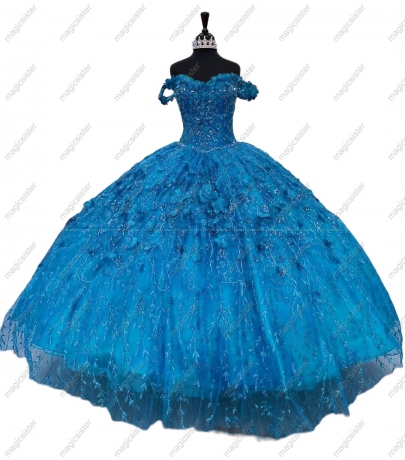 Factory Wholesale Glitter 3D Flower Quinceanera Dress