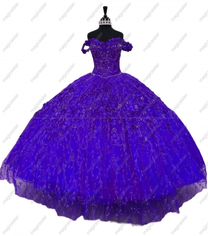 Factory Wholesale Glitter 3D Flower Quinceanera Dress