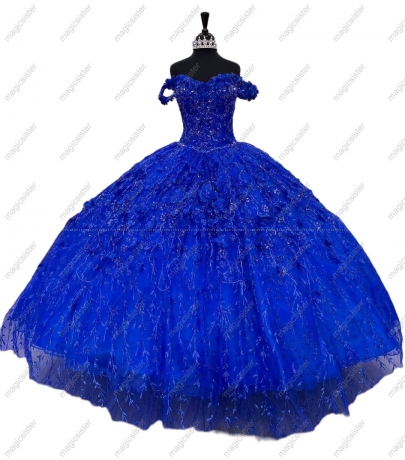 Factory Wholesale Glitter 3D Flower Quinceanera Dress
