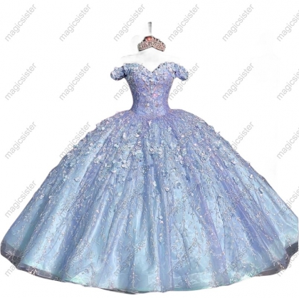 Factory Wholesale Glitter 3D Flower Quinceanera Dress