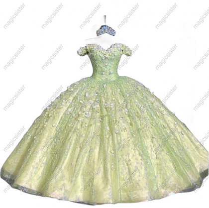Factory Wholesale Glitter 3D Flower Quinceanera Dress