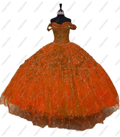 Factory Wholesale Glitter 3D Flower Quinceanera Dress