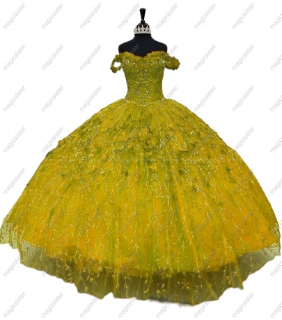 Factory Wholesale Glitter 3D Flower Quinceanera Dress