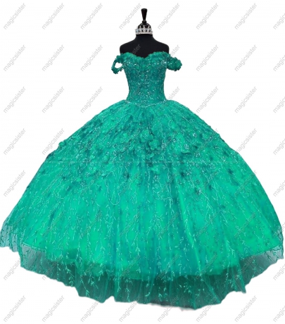 Factory Wholesale Glitter 3D Flower Quinceanera Dress