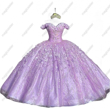 Factory Wholesale Glitter 3D Flower Quinceanera Dress